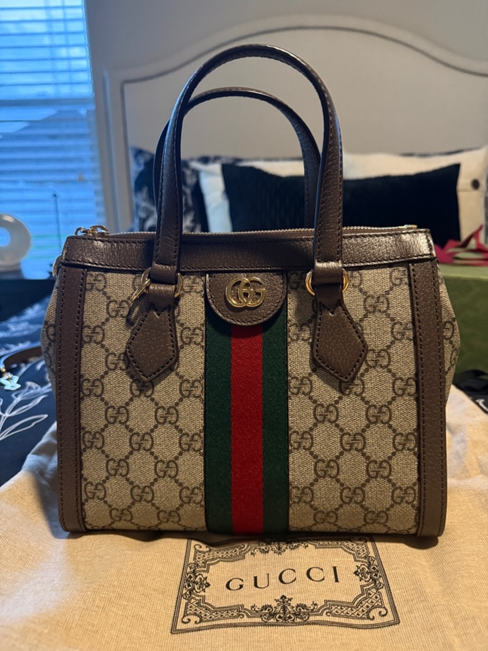 GG Supreme Monogram Web  Ophidia Tote Bag Brown